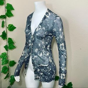 Vera Wang Floral Gray Blue  Cardigan Blouse